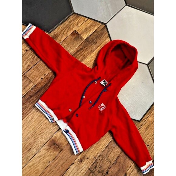 Vintage JOG TOG Zip uo hoodie sweatshirt red rainbow cuff drawstring infant 6-9M - Picture 1 of 6